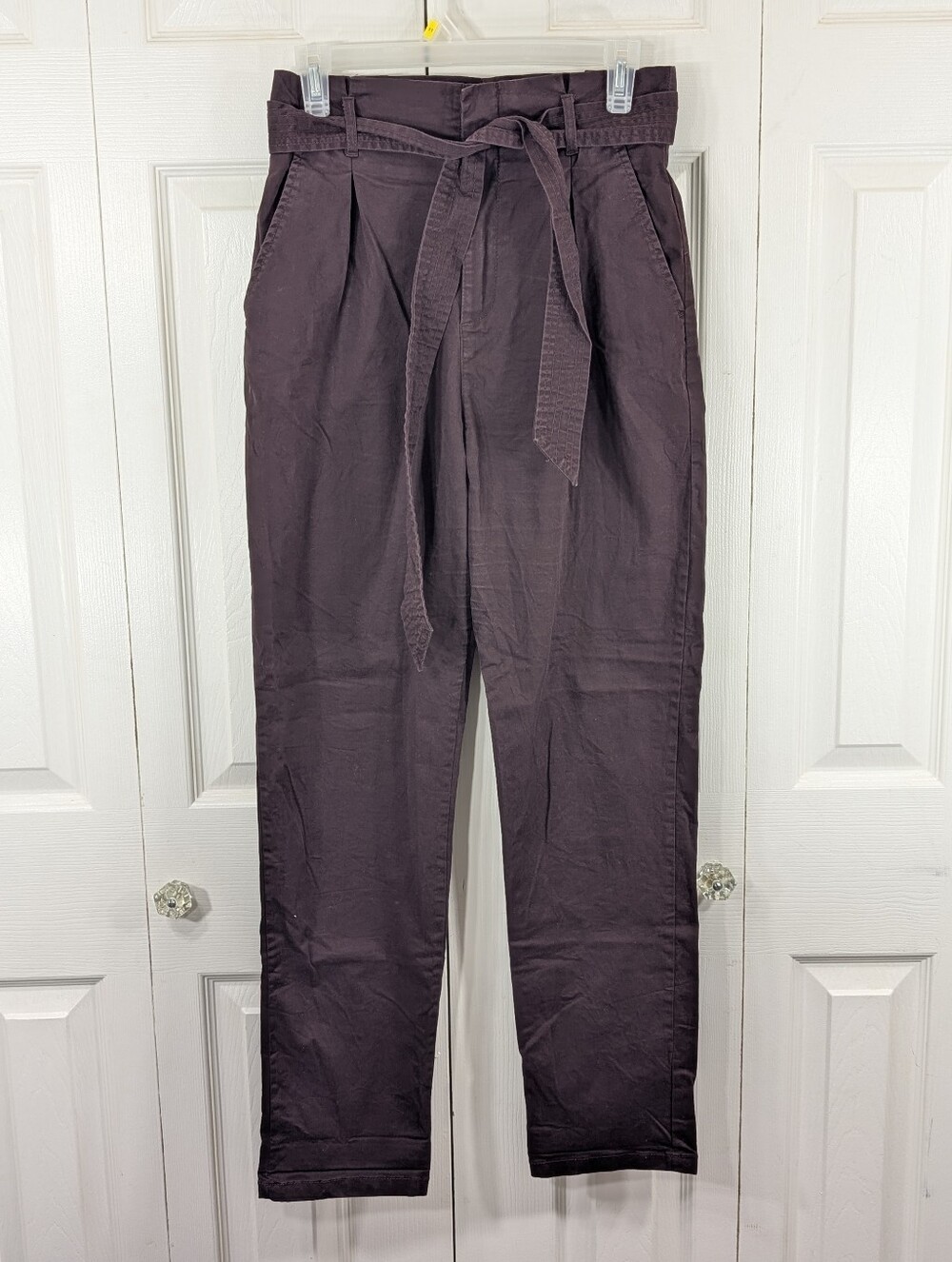 L.O.G.G: Urban Outfitters - Belted Paperbag Pants - Burgundy - Size 4